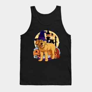 Goldendoodle Witch Halloween Pumpkin Tank Top